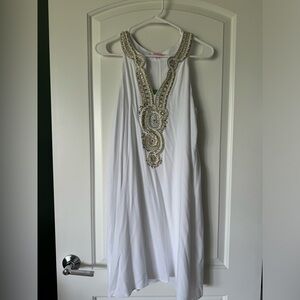 Lilly Pulitzer Valli Soft Shift Dress in Resort White w/ gold and silver accents
